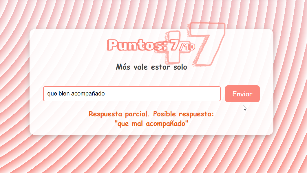 Imagen de ejemplo de un mensaje de acierto parcial